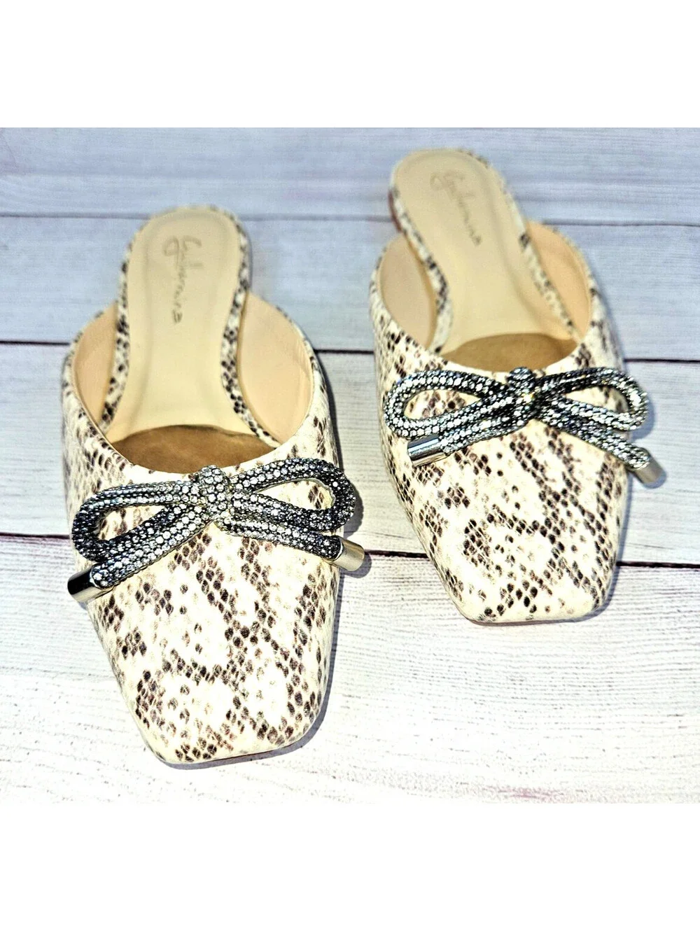 Anthropologie Guilhermina snake skin look ballet flat mules size 6M